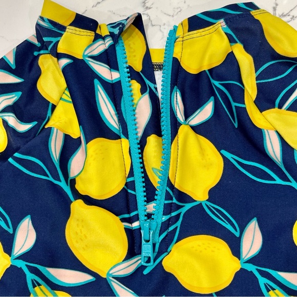 CAT & JACK 🍋 Girls’ Lemon Print Long Sleeved One Piece Rashguard Swimsuit | 2T - Picture 5 of 11